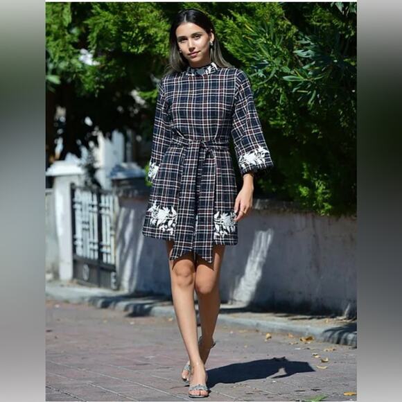 Fanm Mon Layla Tweed Floral Embroidered Mock Neck Dress Size XS - Picture 3 of 6